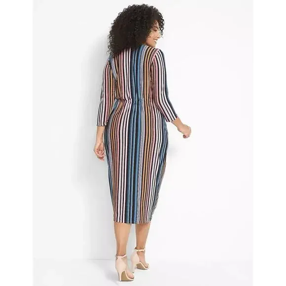 Lane Bryant striped Surplice-Neck Side-Ruched Midi Dress sz 22/24 new with tags - Picture 2 of 8